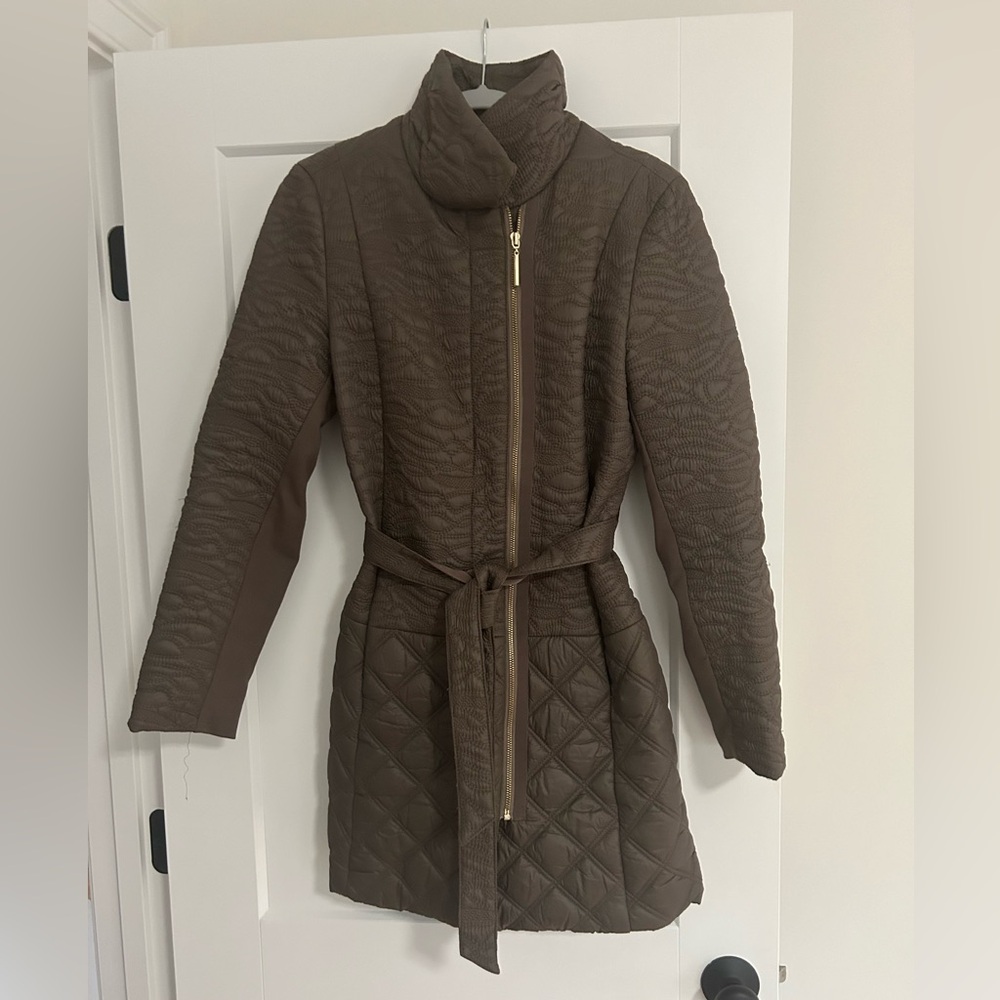 Tahari high neck jacket. Mid thigh. Great condition.